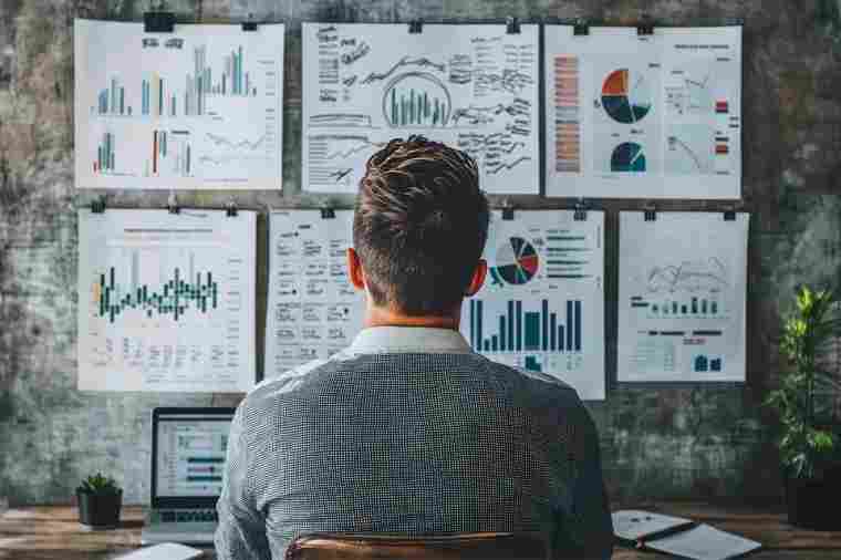 Mann prüft Finanzdaten