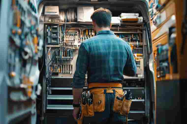 Handwerker vor Werkbank